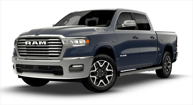 2026 RAM Ram 1500 RAM 1500 LARAMIE CREW CAB 4X4 5'7' BOX in Forged Blue Metallic Exterior Paint — front three-quarter view